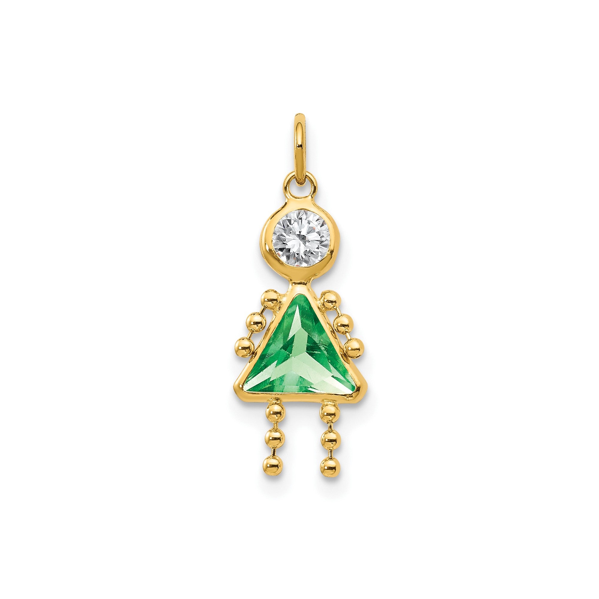 14k Yellow Real Gold Female Birthstone Pendant Charm , 20x10mm