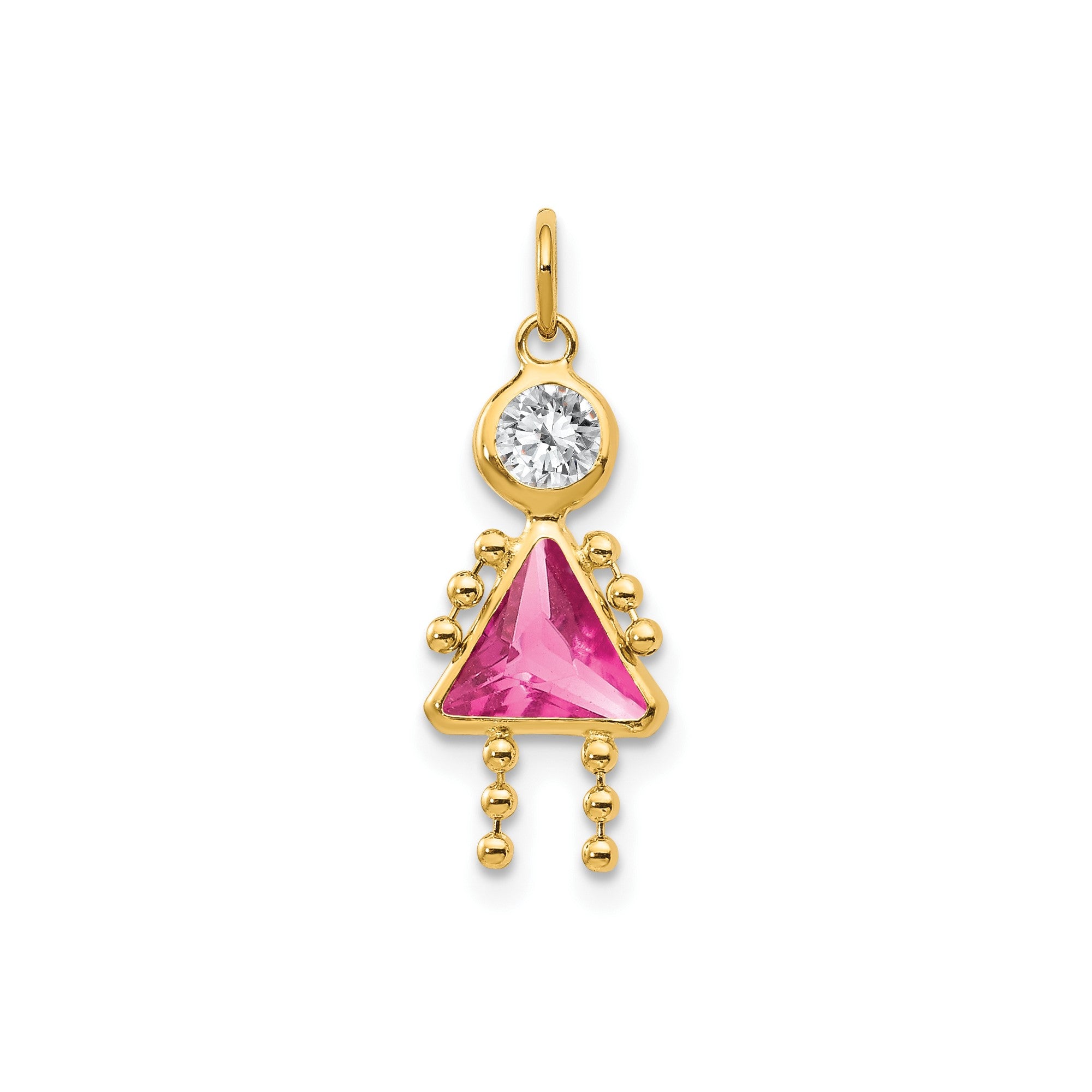 14k Yellow Real Gold Female Birthstone Pendant Charm , 20x10mm