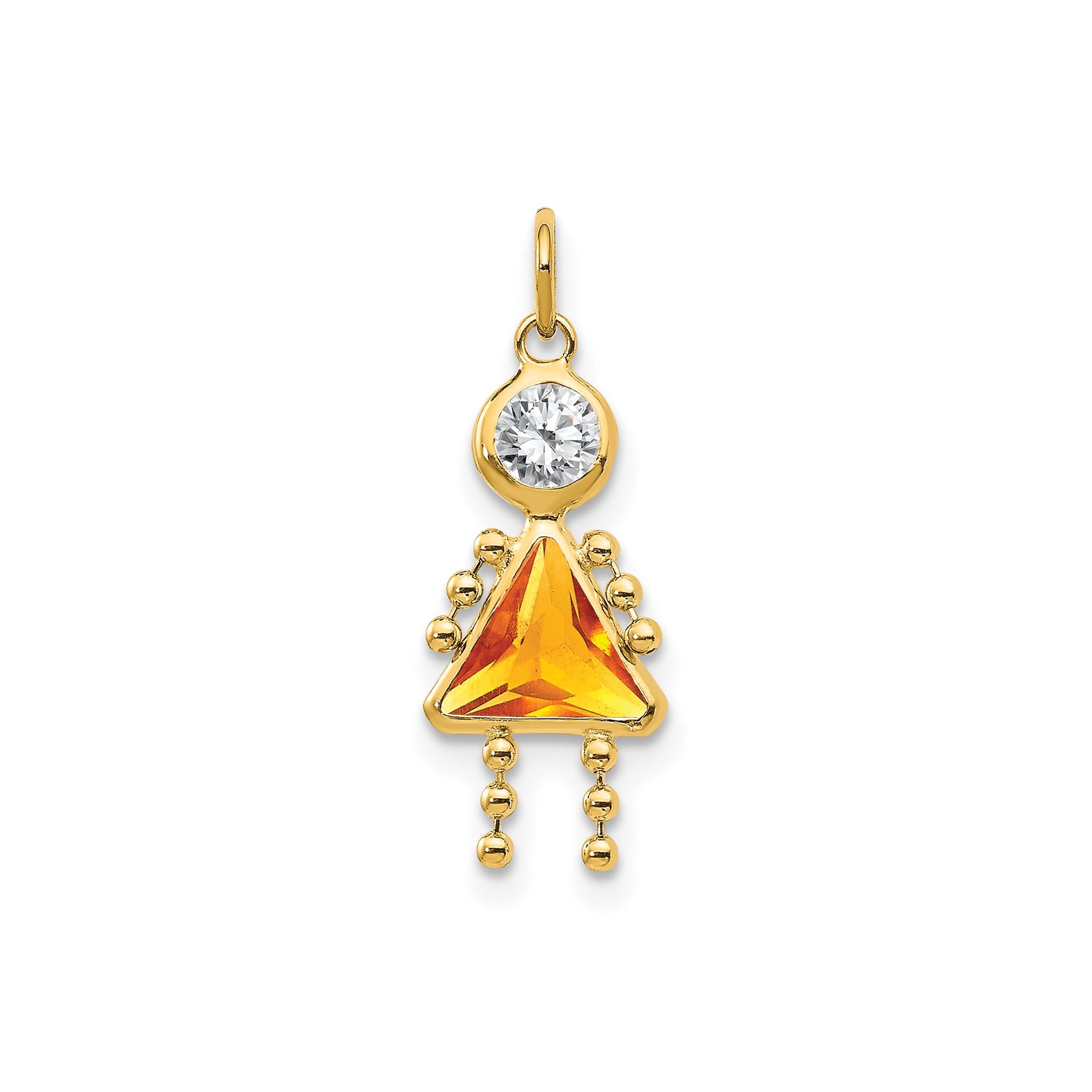 14k Yellow Real Gold Female Birthstone Pendant Charm , 20x10mm