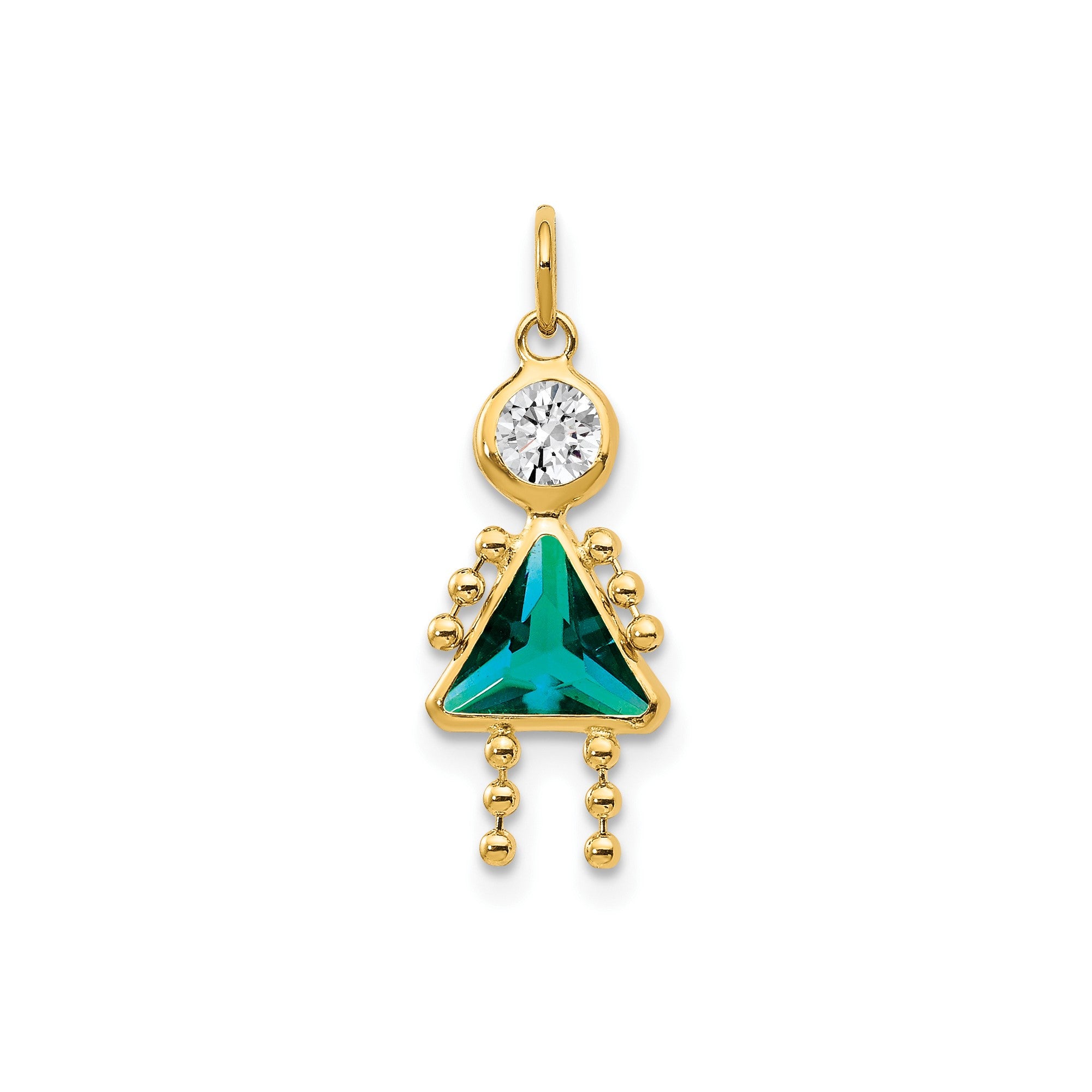 14k Yellow Real Gold Female Birthstone Pendant Charm , 20x10mm