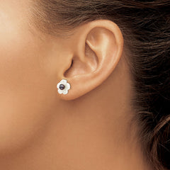 14k Yellow Gold Black Pearl & Mother of Pearl Flower Post Earrings,10mm
