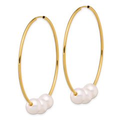 14K Yellow Gold Freshwater Pearl Hoop Earrings, 47mm