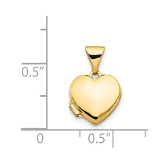 14k Solid Yellow Gold Heart Design Locket Pendant, 16x10mm
