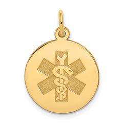 14k Yellow Gold Round Disc Medical Alert Pendant, 22mm fine designer jewelry for men and women