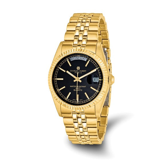 Mens Charles Hubert IP-plated Black Dial Watch