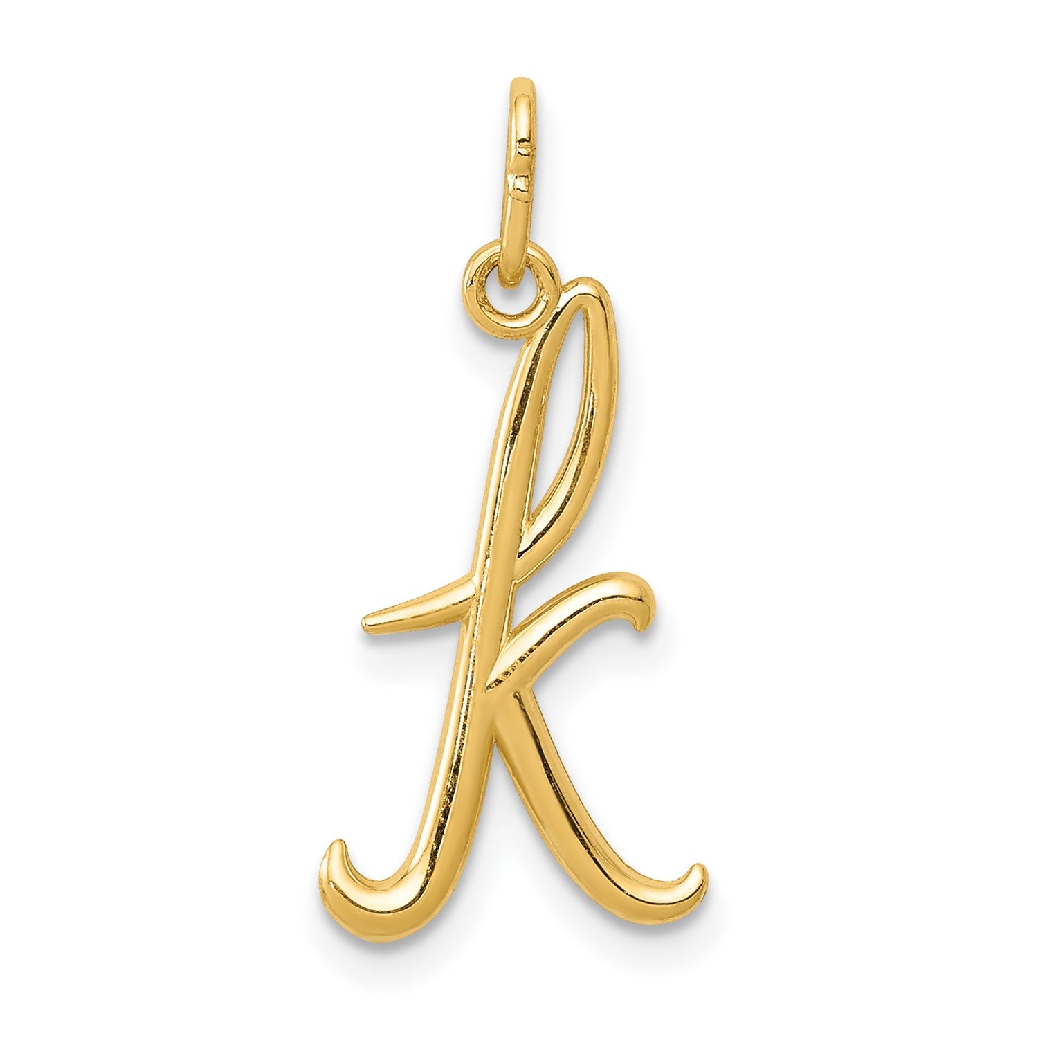 14k Yellow Gold Script Initial Charm Pendant, 14 x10mm
