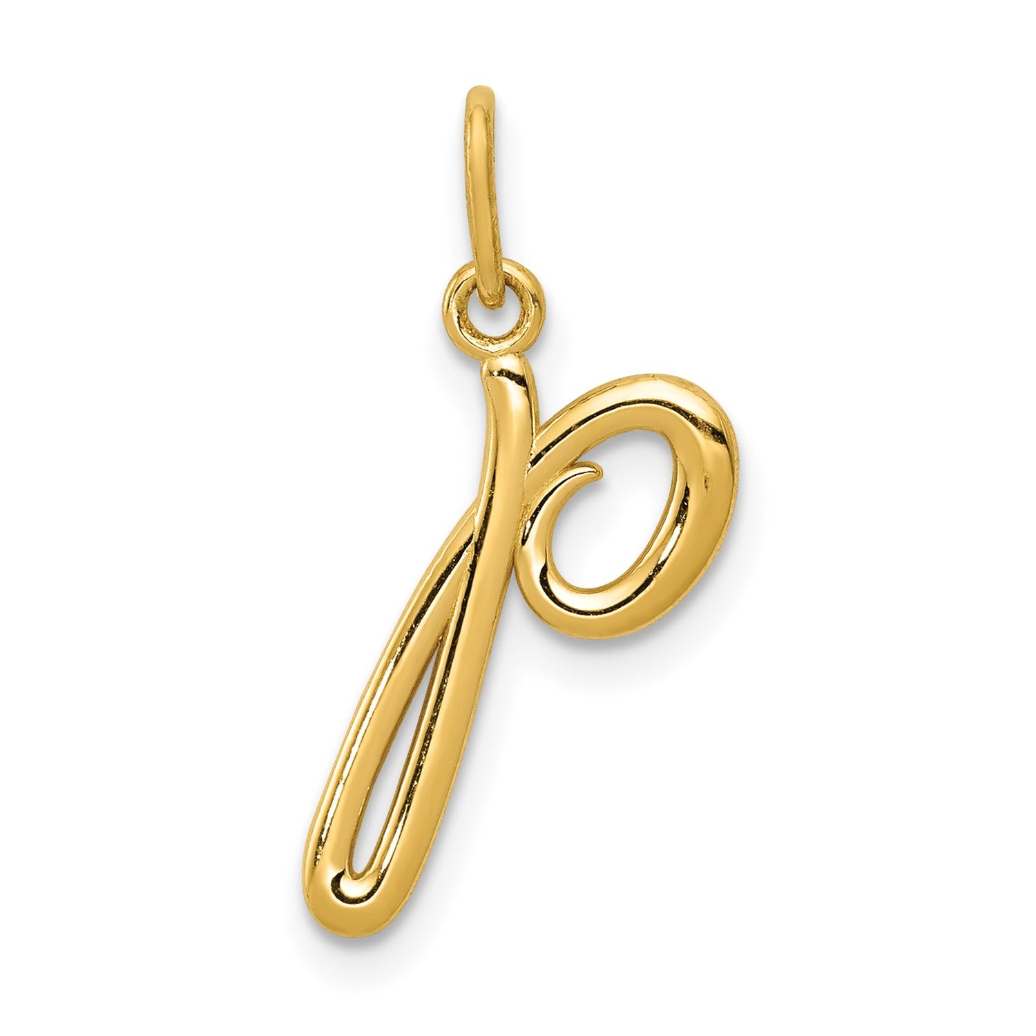 14k Yellow Gold Script Initial Charm Pendant, 14 x10mm
