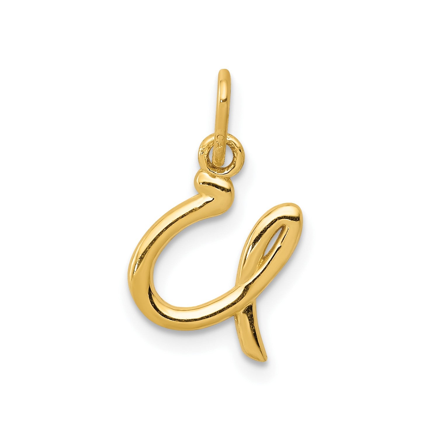 14k Yellow Gold Script Initial Charm Pendant, 14 x10mm