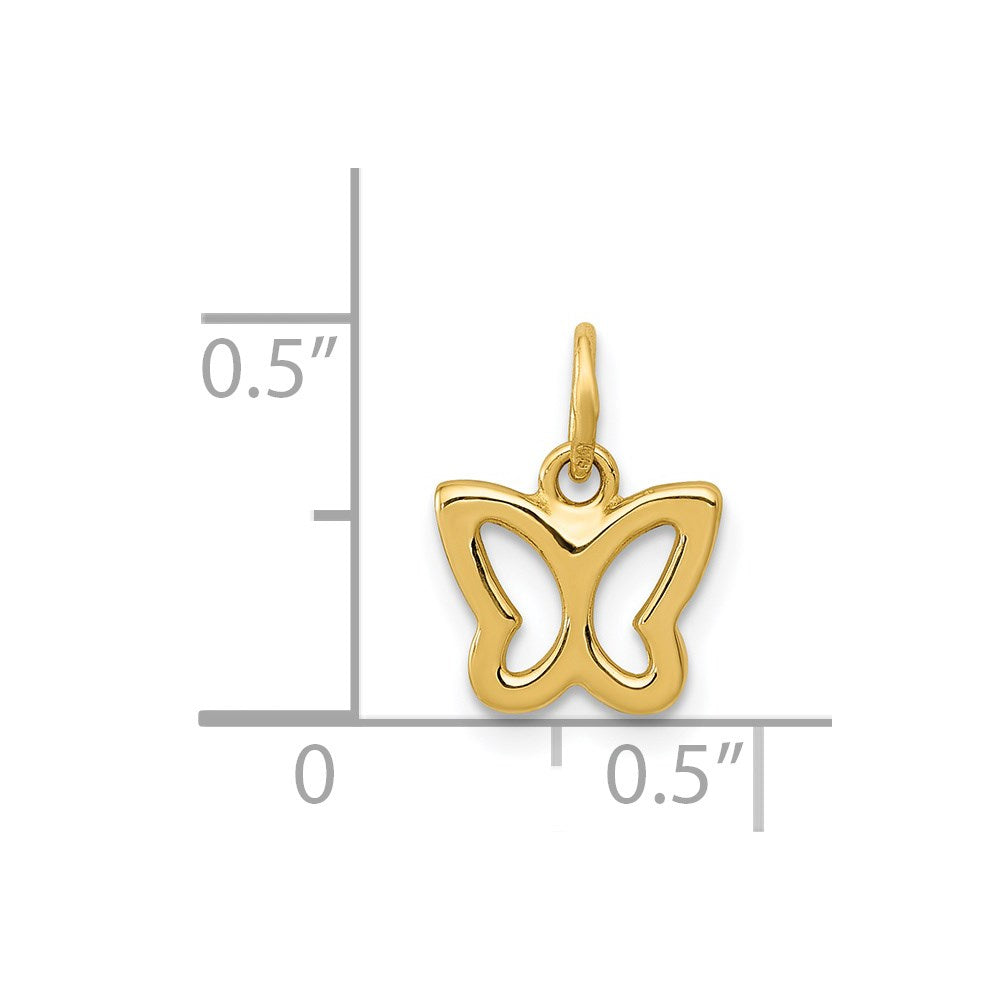 14k Yellow Gold Minimal Butterfly Pendant Charm, 8x8mm