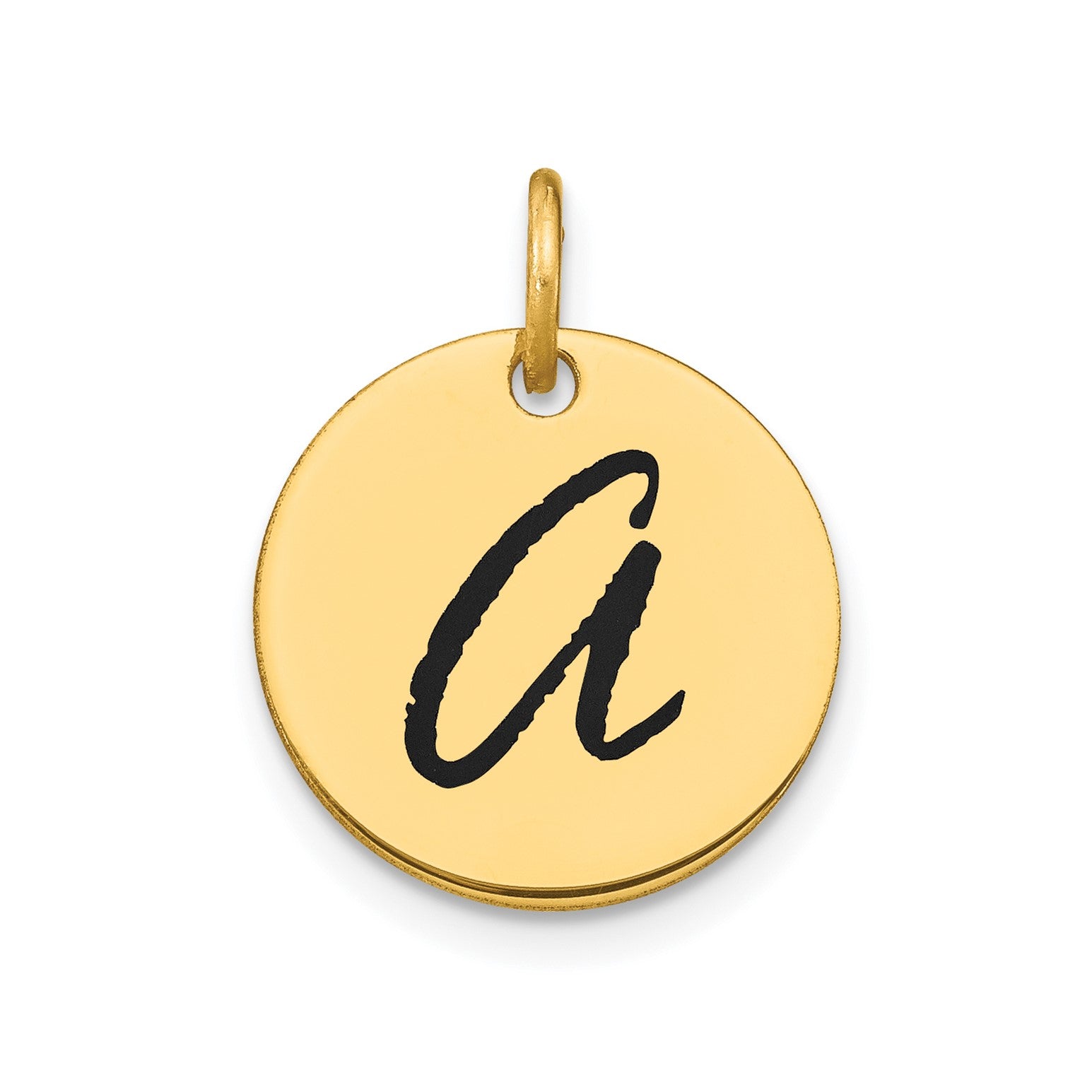 14K Yellow Gold High Polished Black Enamel Initial Disk Pendant 15mm fine designer jewelry for men and women