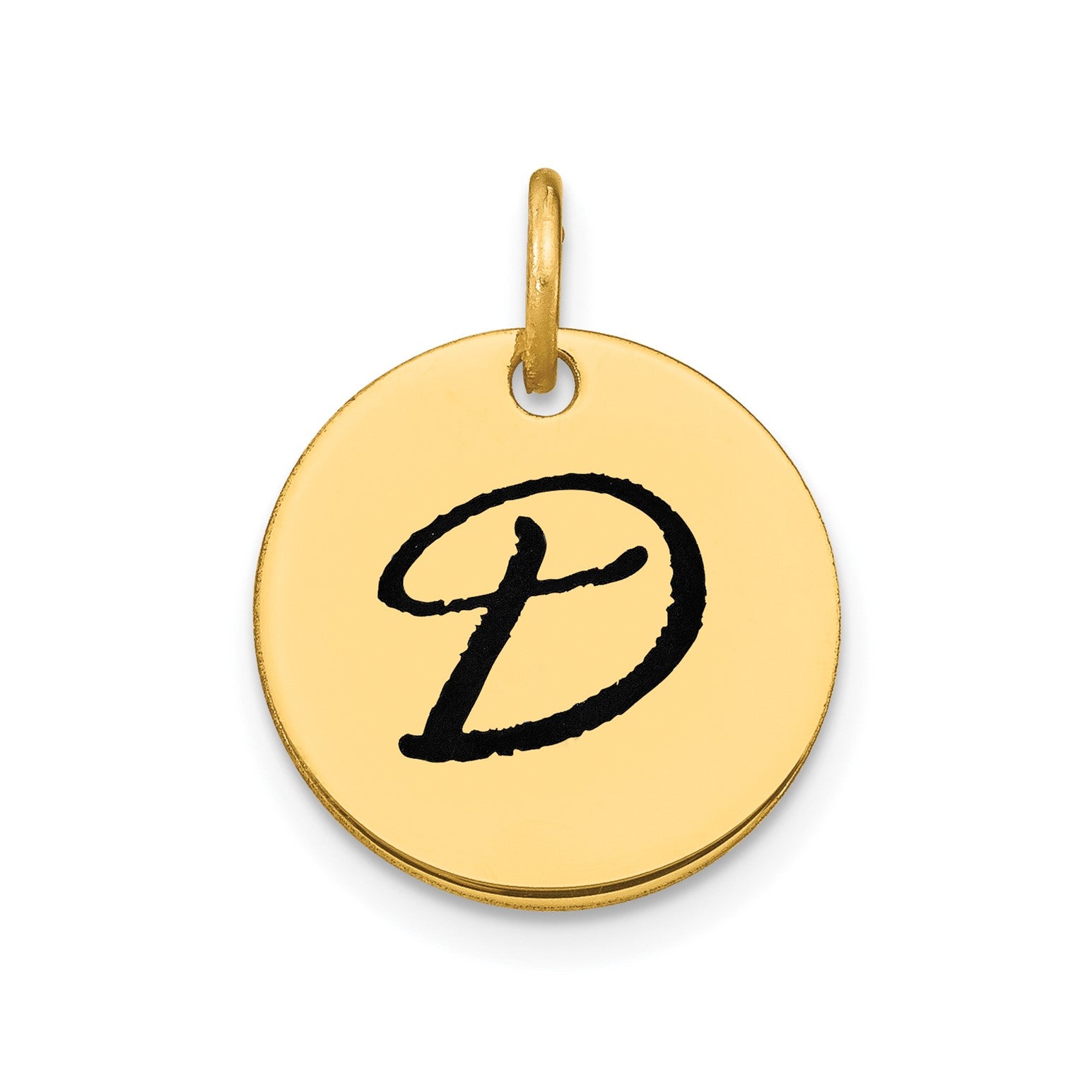 14K Yellow Gold High Polished Black Enamel Initial Disk Pendant 15mm fine designer jewelry for men and women