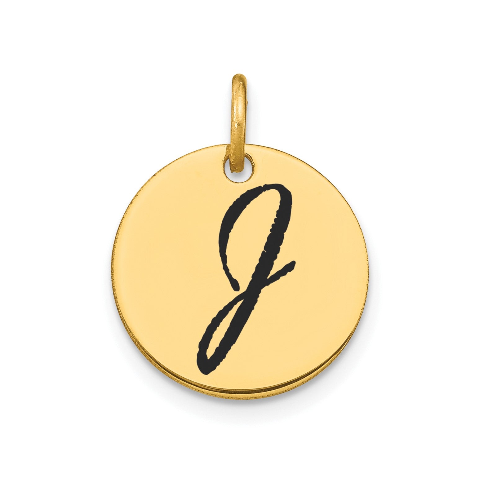 14K Yellow Gold High Polished Black Enamel Initial Disk Pendant 15mm fine designer jewelry for men and women