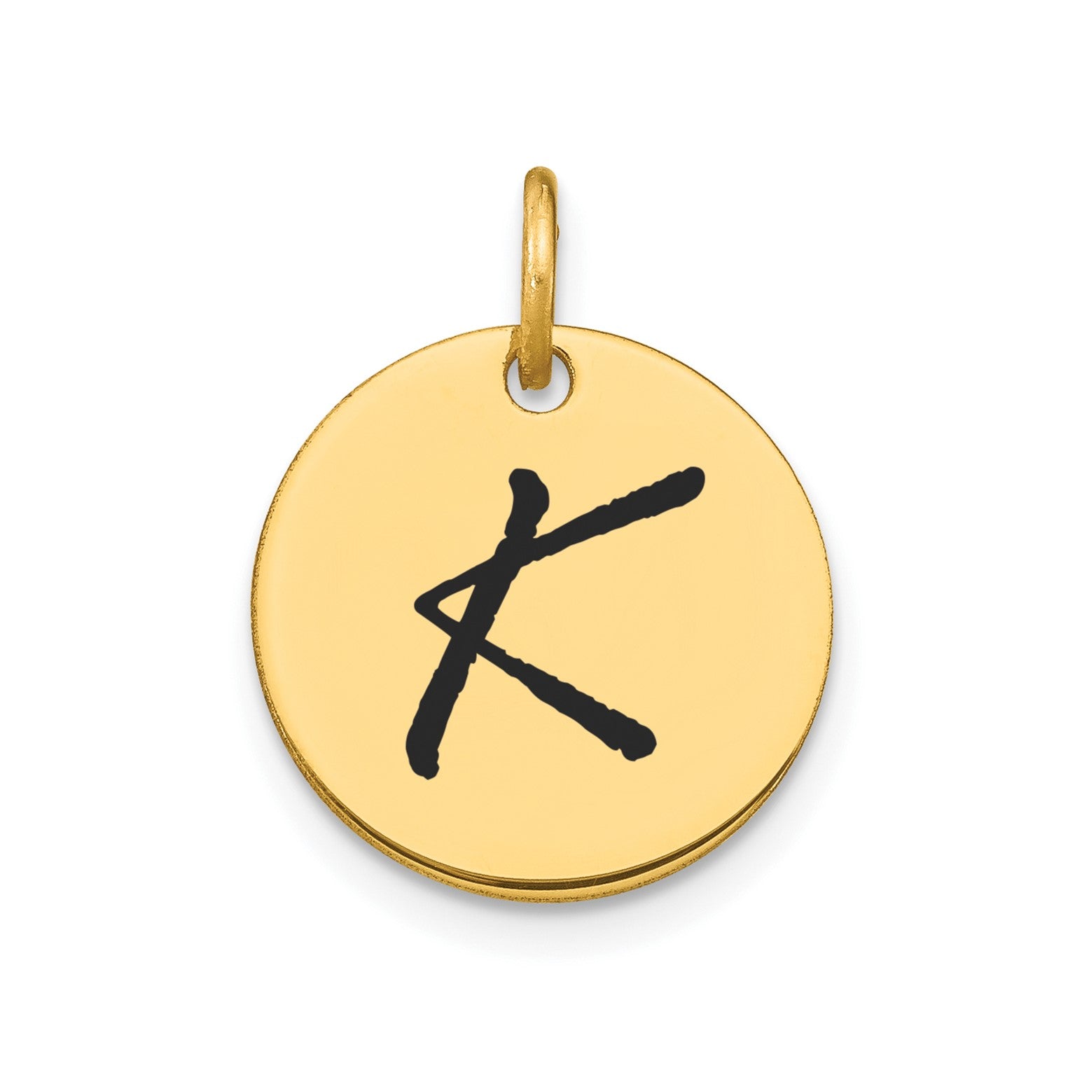 14K Yellow Gold High Polished Black Enamel Initial Disk Pendant 15mm fine designer jewelry for men and women