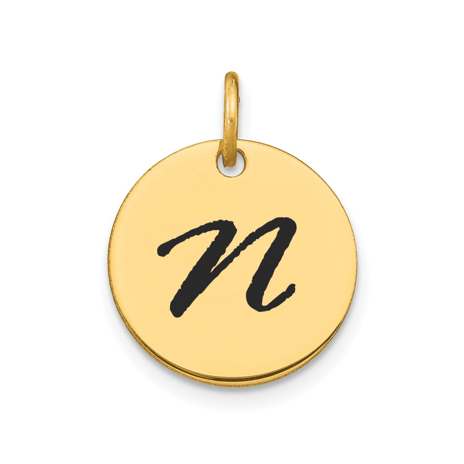 14K Yellow Gold High Polished Black Enamel Initial Disk Pendant 15mm fine designer jewelry for men and women