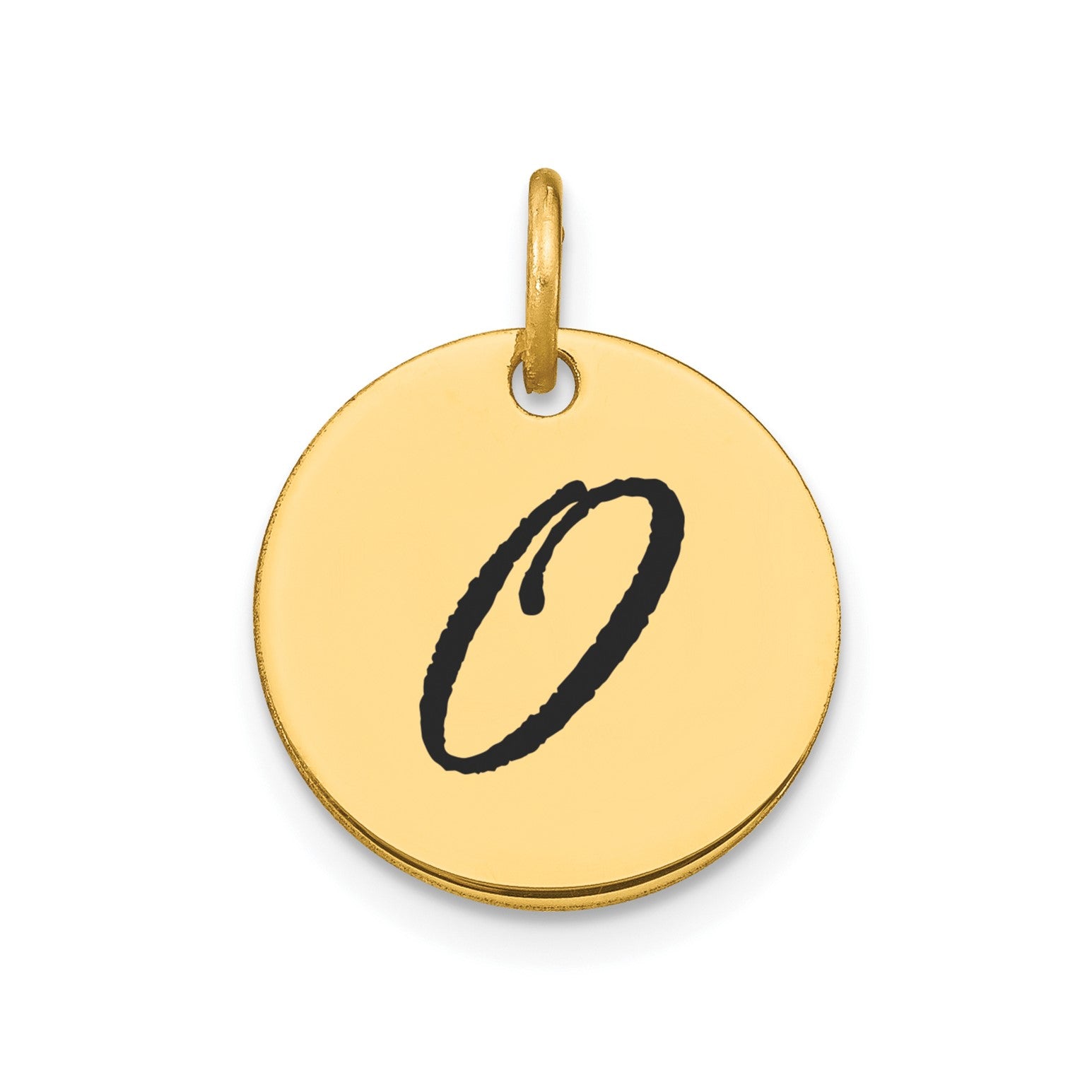 14K Yellow Gold High Polished Black Enamel Initial Disk Pendant 15mm fine designer jewelry for men and women