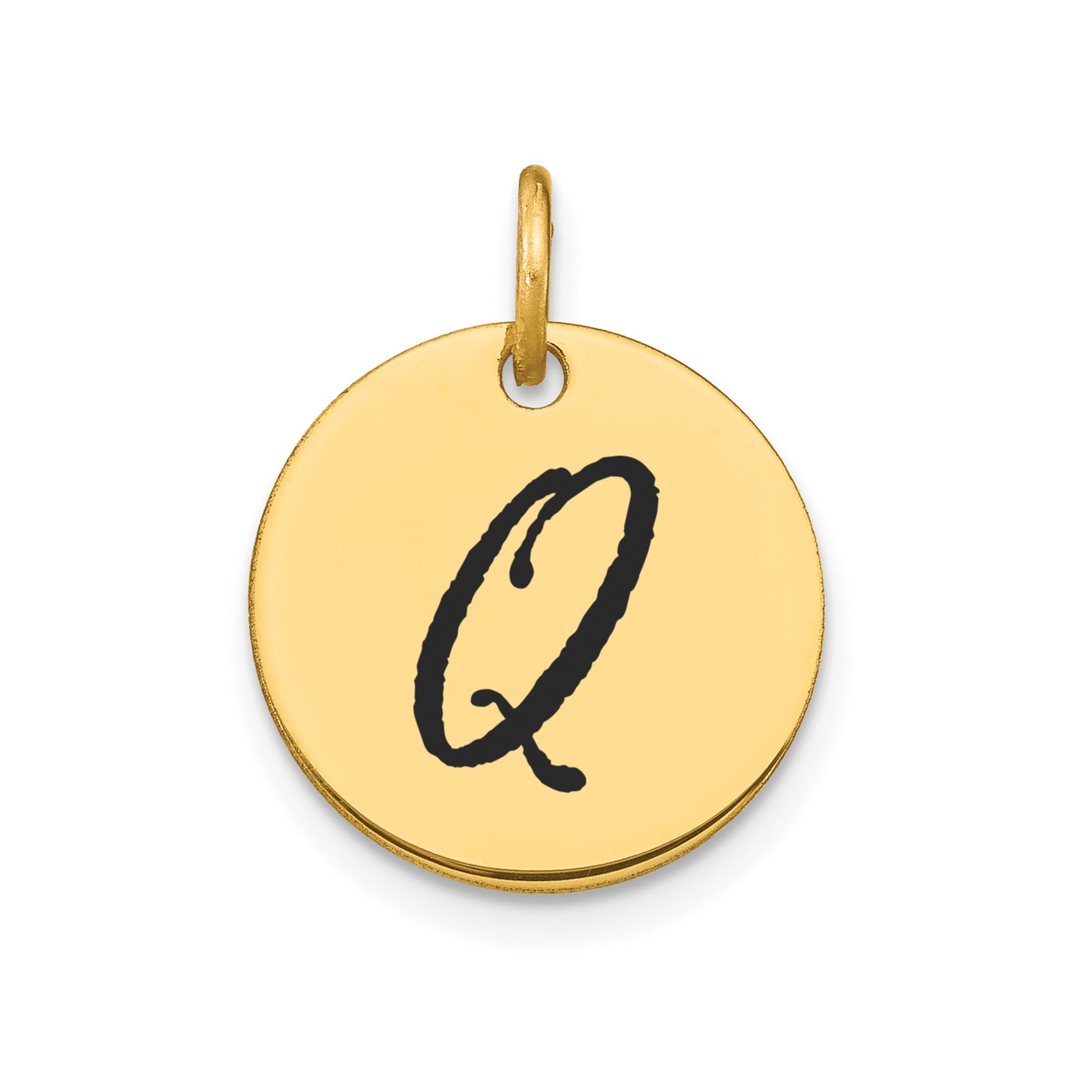 14K Yellow Gold High Polished Black Enamel Initial Disk Pendant 15mm fine designer jewelry for men and women