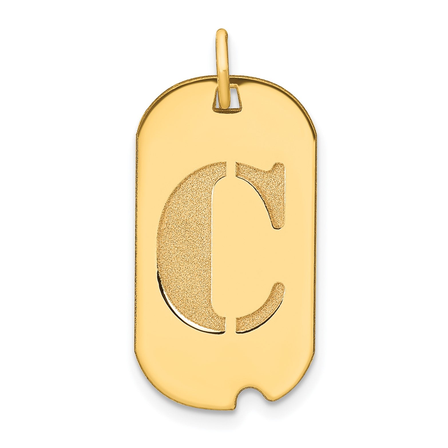 14k Yellow Gold High Polished Letter Initial Dog Tag Pendant,24x14mm fine designer jewelry for men and women