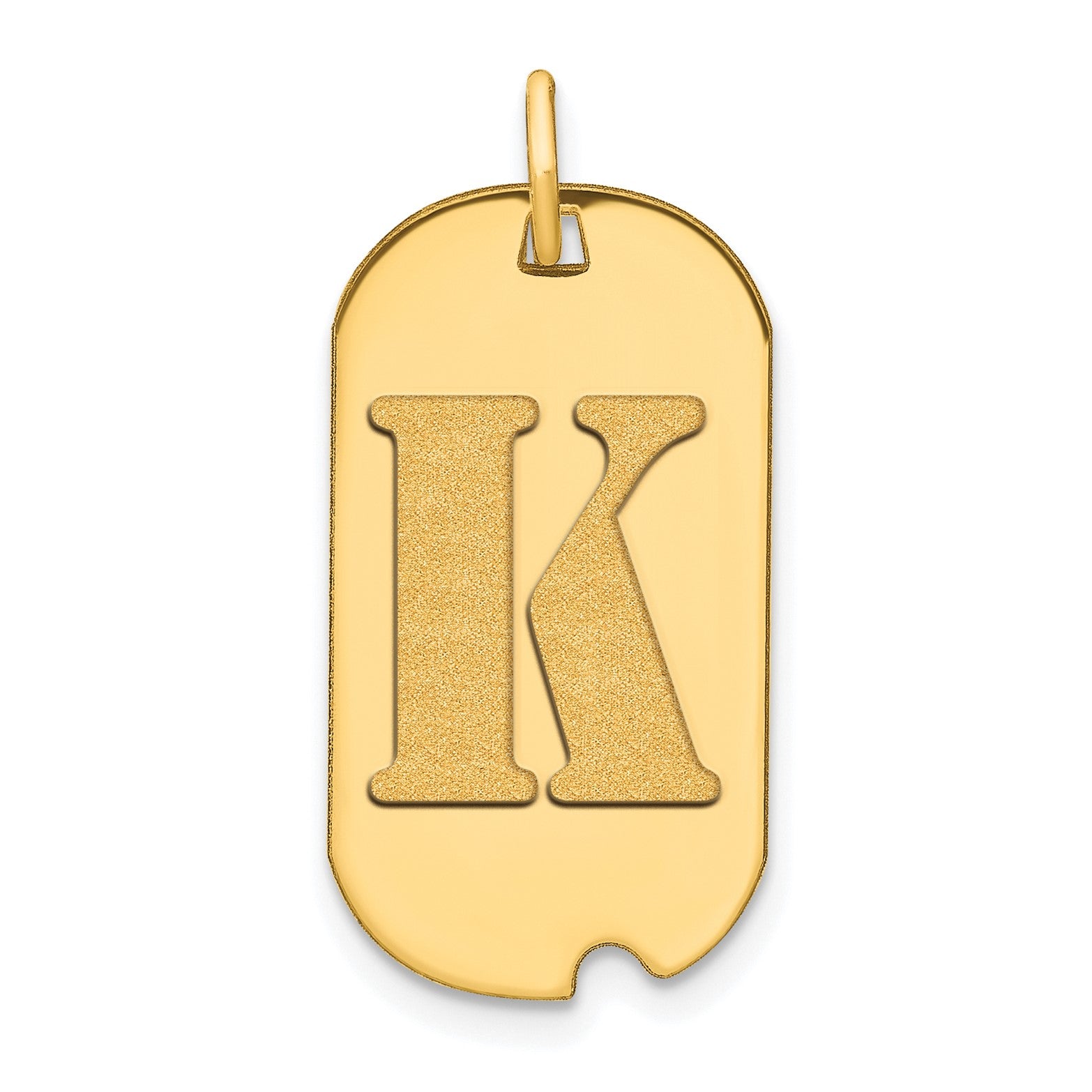 14k Yellow Gold High Polished Letter Initial Dog Tag Pendant,24x14mm fine designer jewelry for men and women