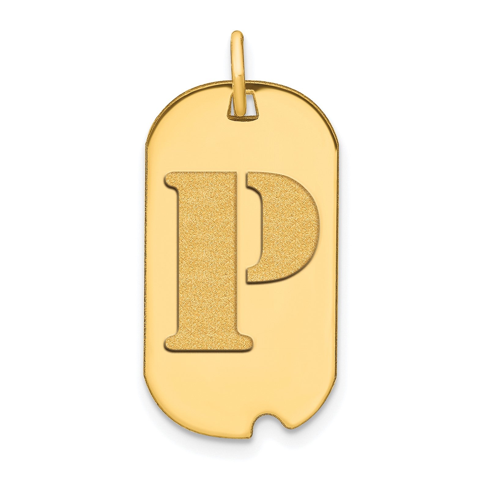 14k Yellow Gold High Polished Letter Initial Dog Tag Pendant,24x14mm fine designer jewelry for men and women