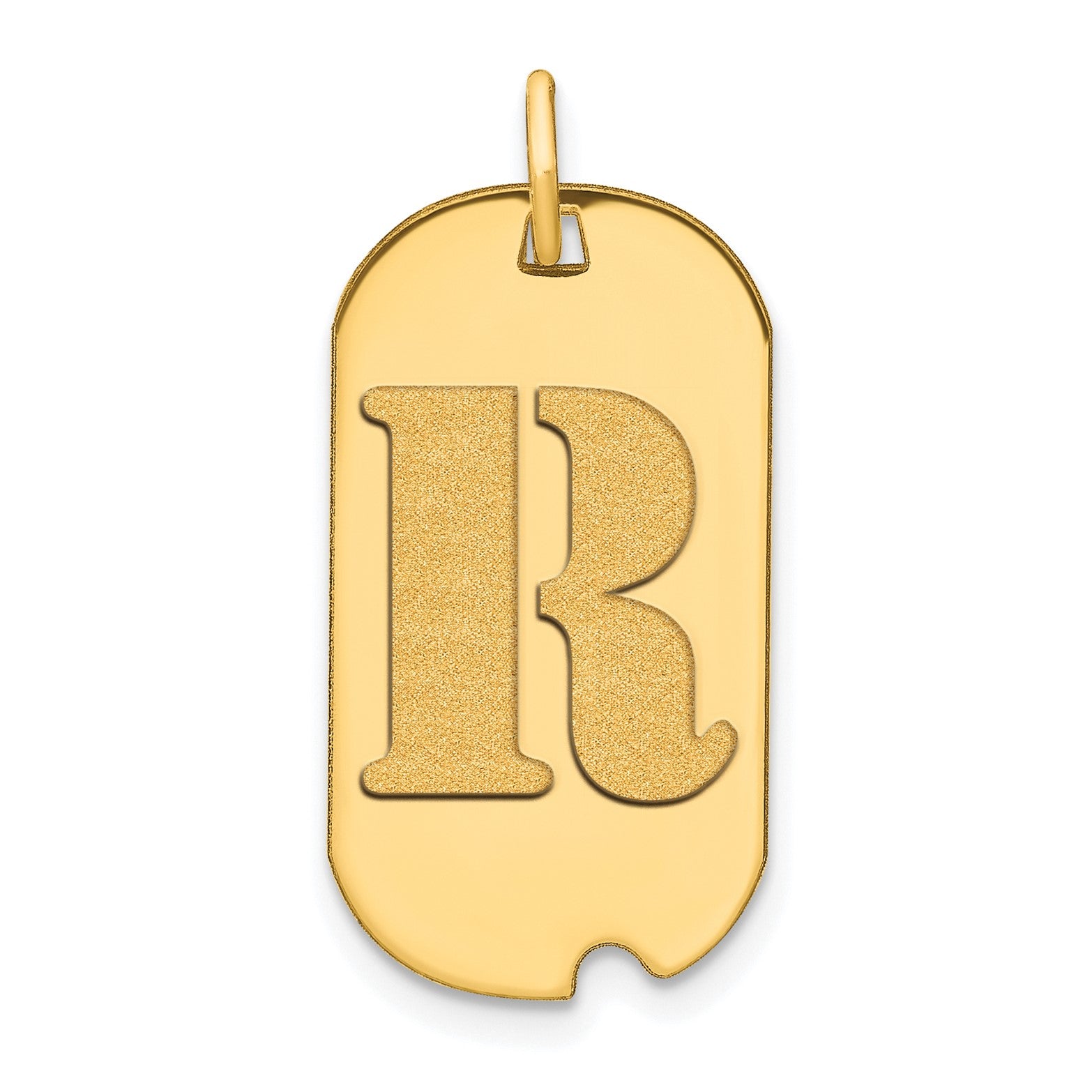 14k Yellow Gold High Polished Letter Initial Dog Tag Pendant,24x14mm fine designer jewelry for men and women