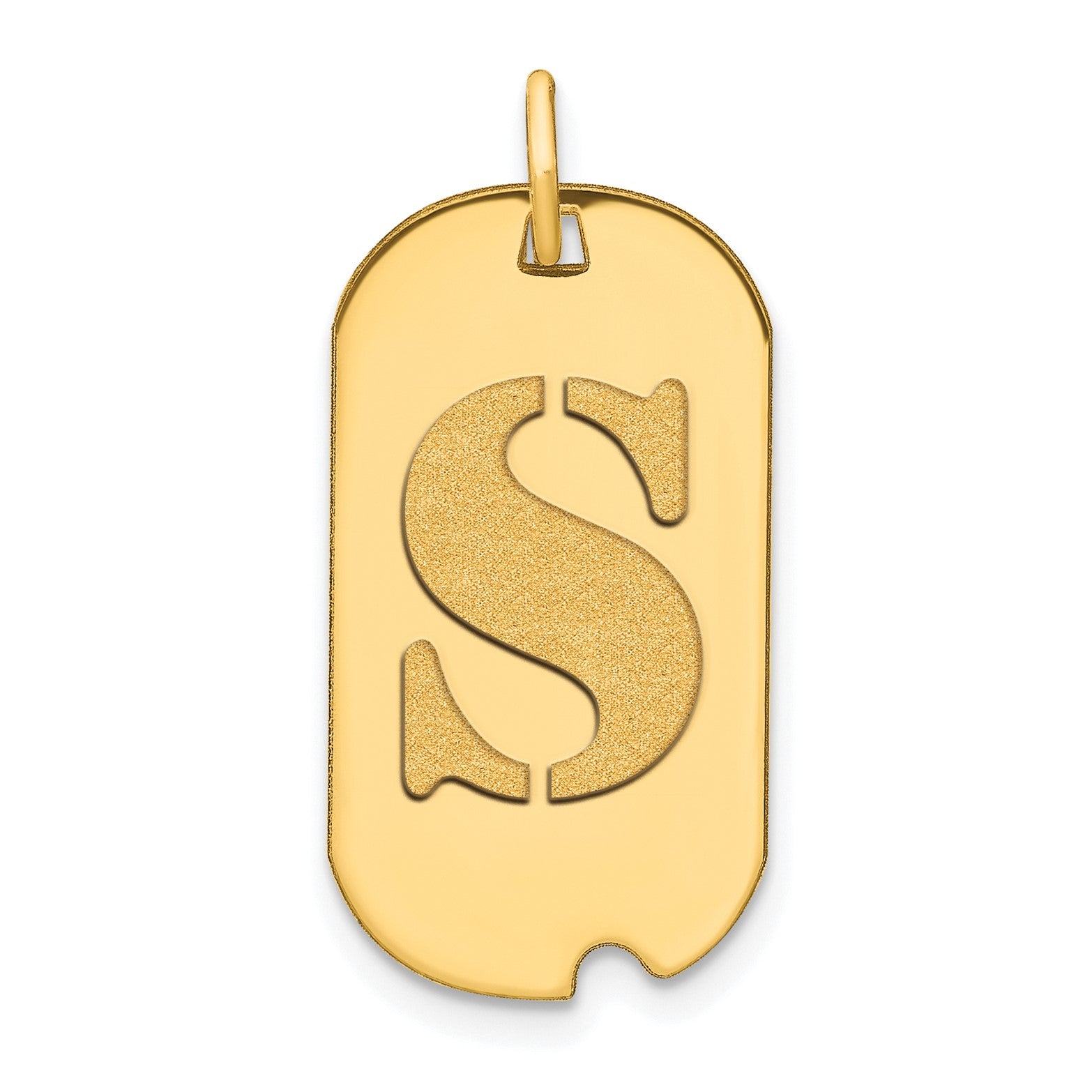 14k Yellow Gold High Polished Letter Initial Dog Tag Pendant,24x14mm fine designer jewelry for men and women