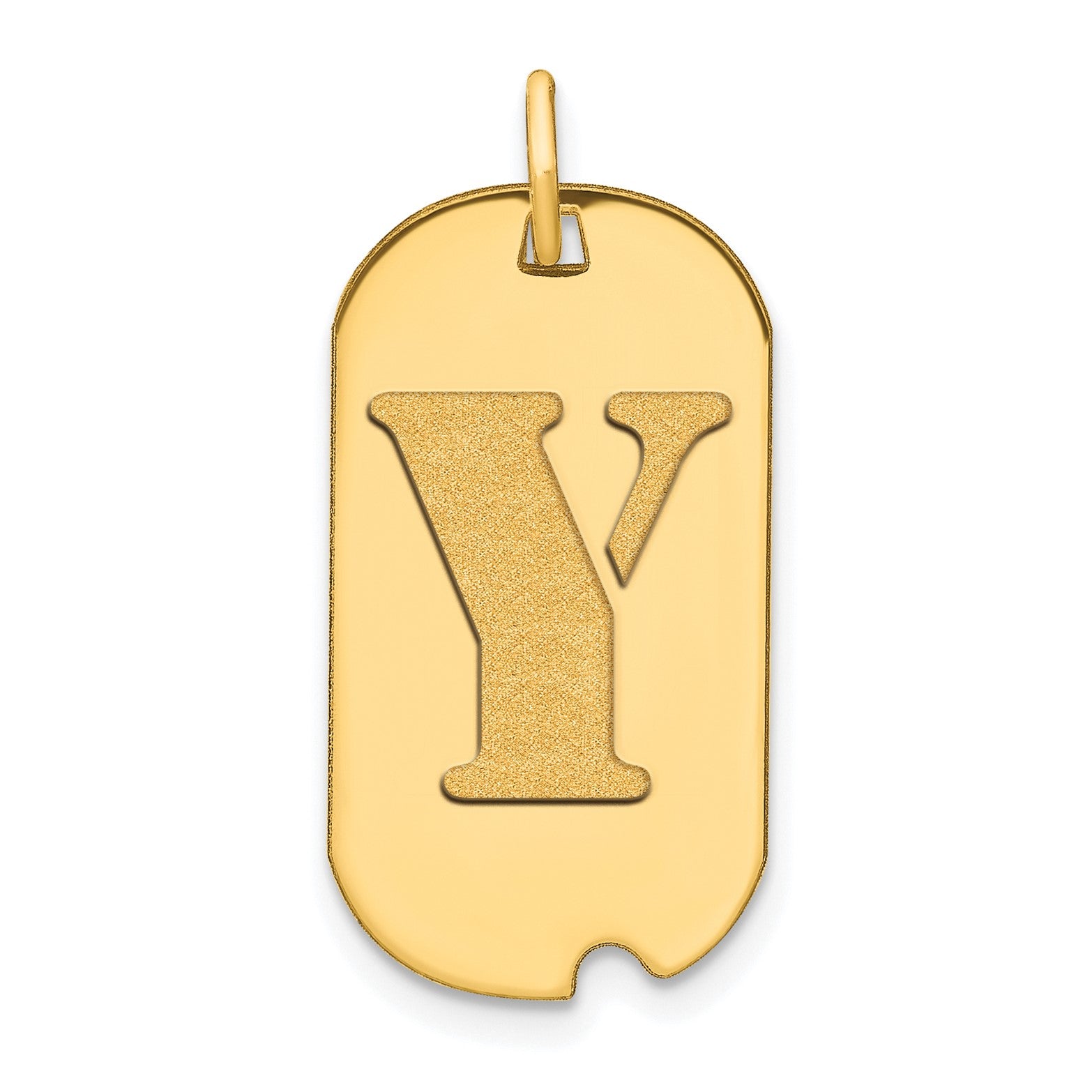 14k Yellow Gold High Polished Letter Initial Dog Tag Pendant,24x14mm fine designer jewelry for men and women