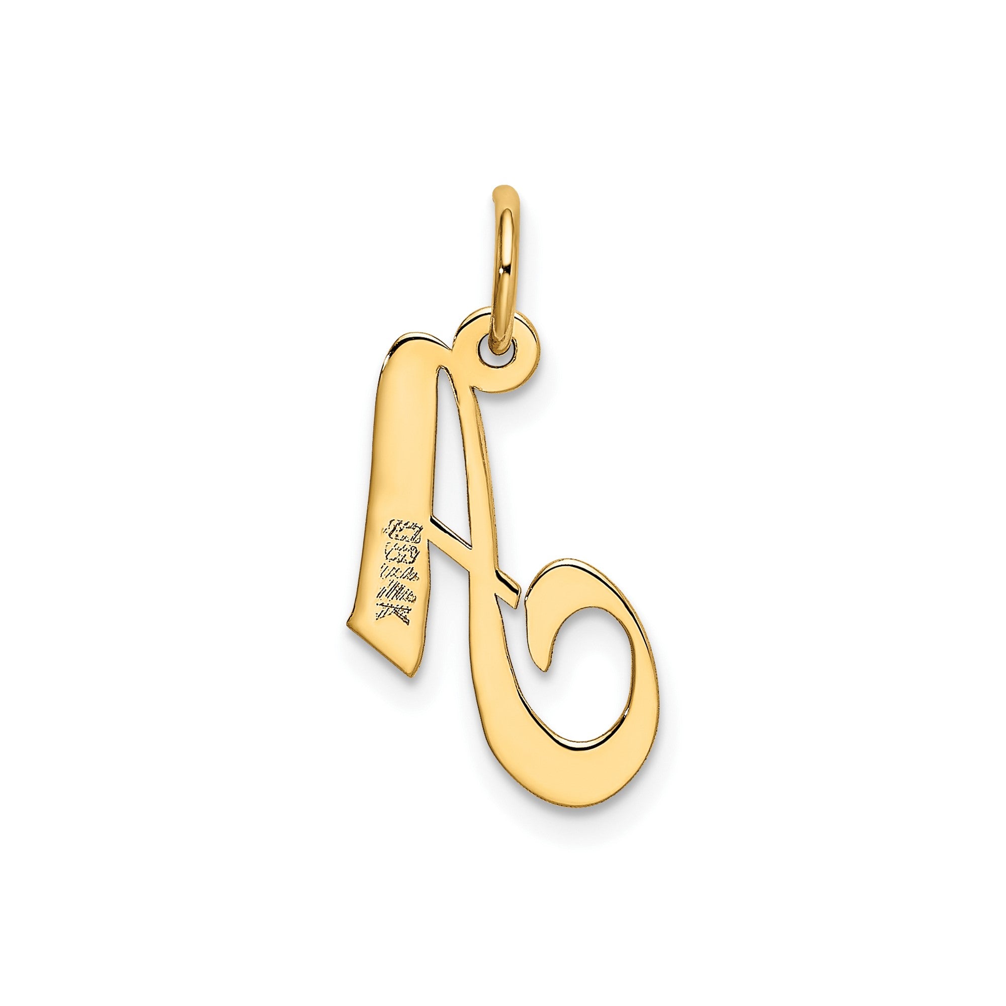 14K Yellow Gold Small Fancy Script Letter Initial Charm Pendant, 12x15mm