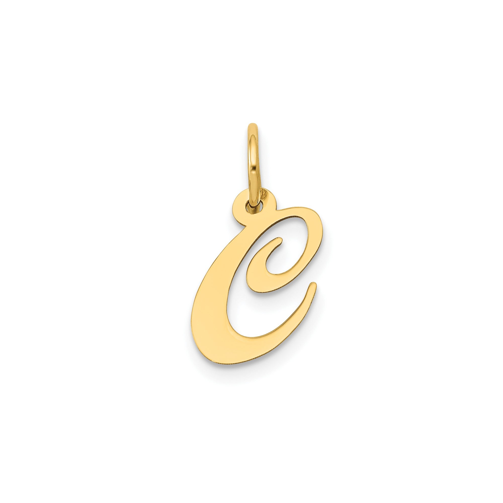 10K Yellow Gold Small Fancy Script Letter Initial Charm Pendant, 16x15mm