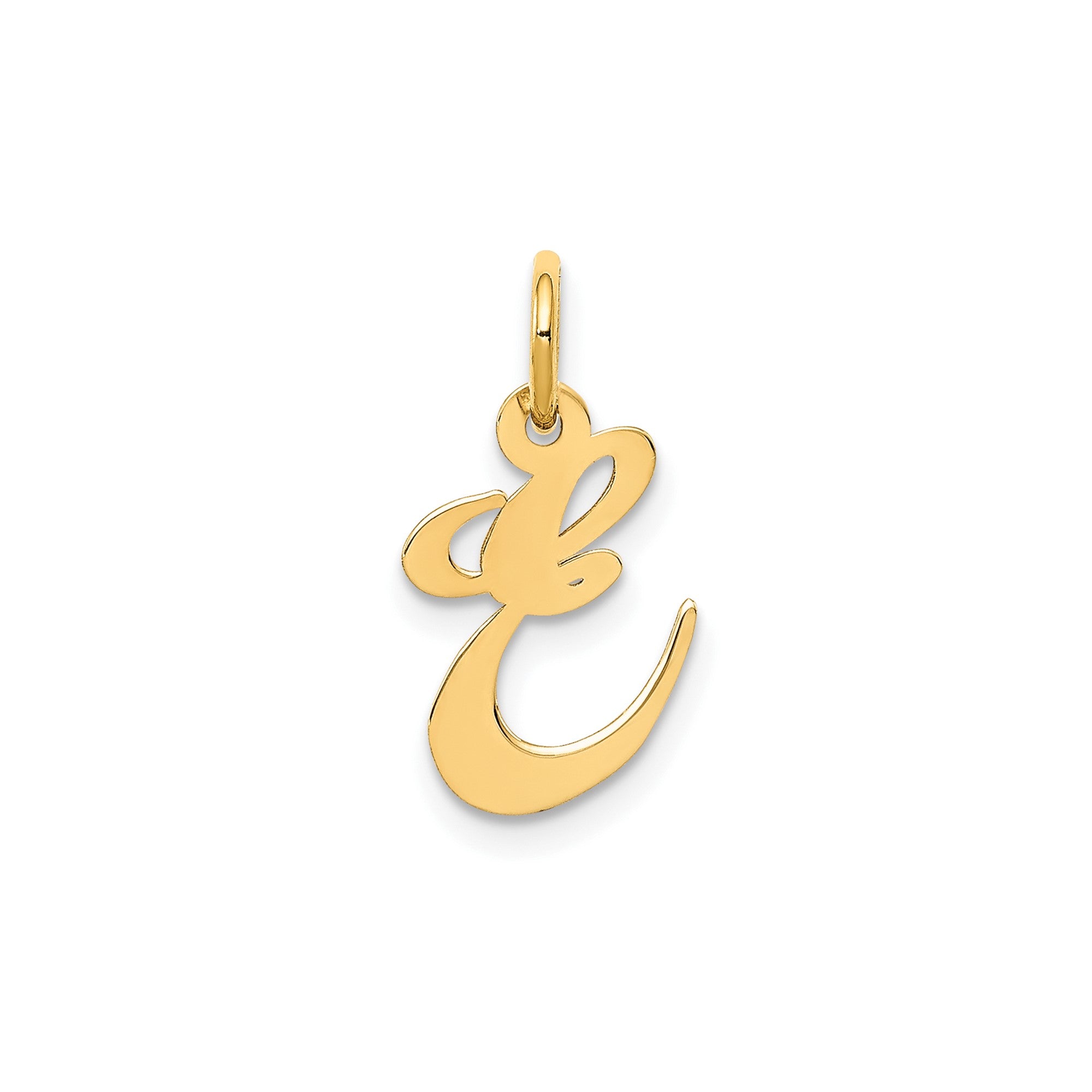 10K Yellow Gold Small Fancy Script Letter Initial Charm Pendant, 16x15mm