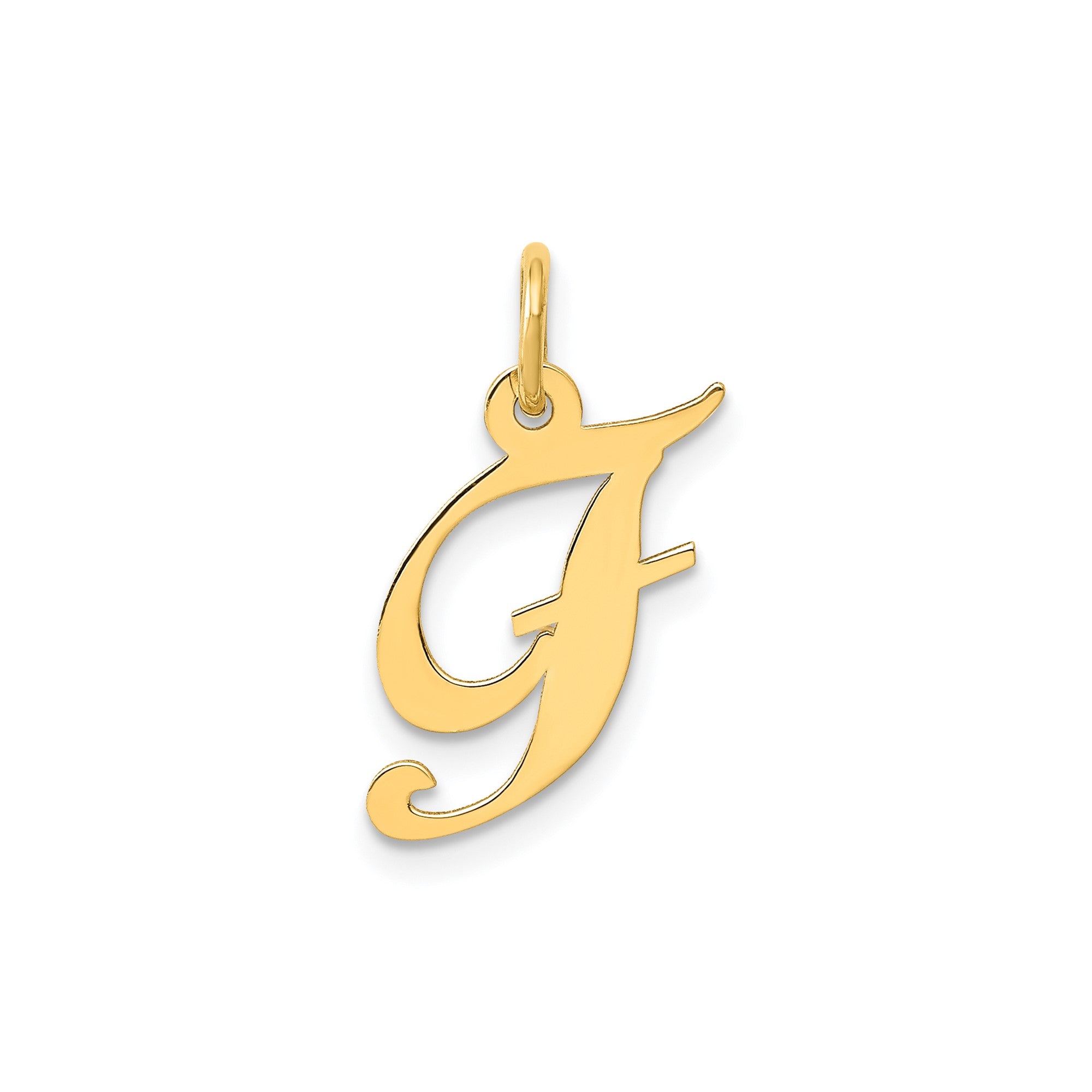 14K Yellow Gold Small Fancy Script Letter Initial Charm Pendant, 12x15mm