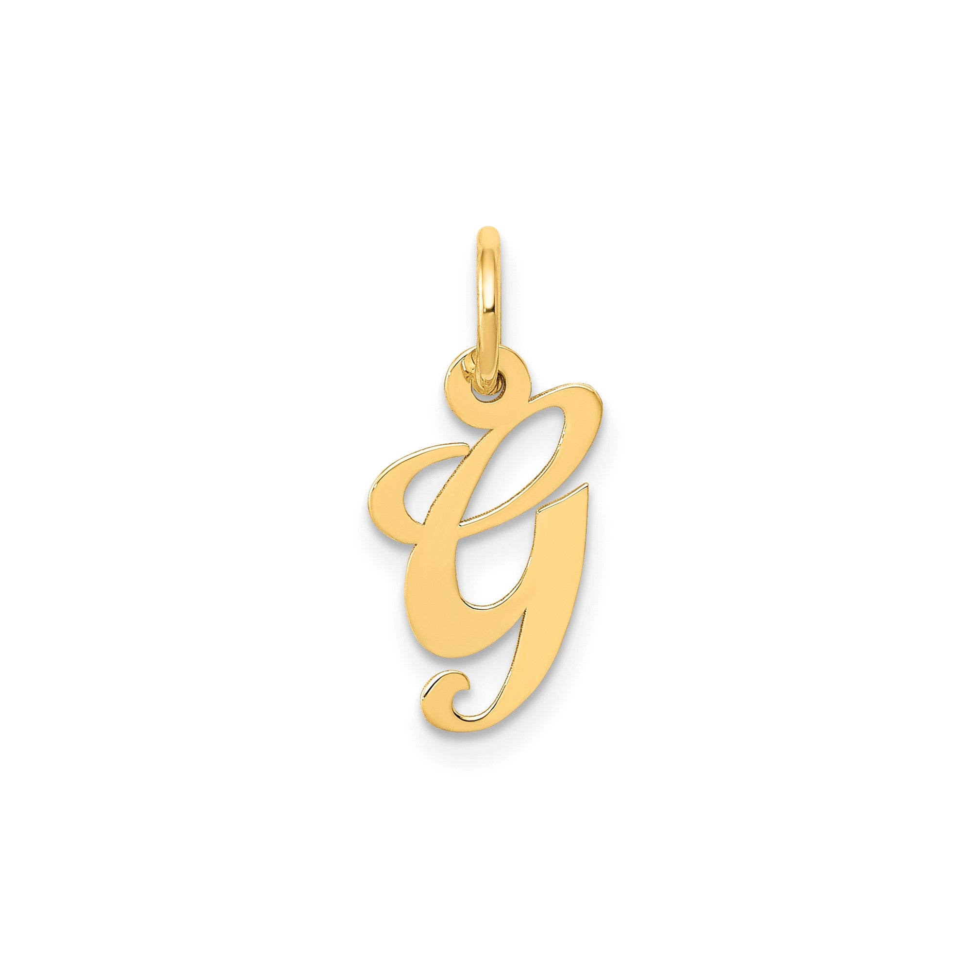 14K Yellow Gold Small Fancy Script Letter Initial Charm Pendant, 12x15mm