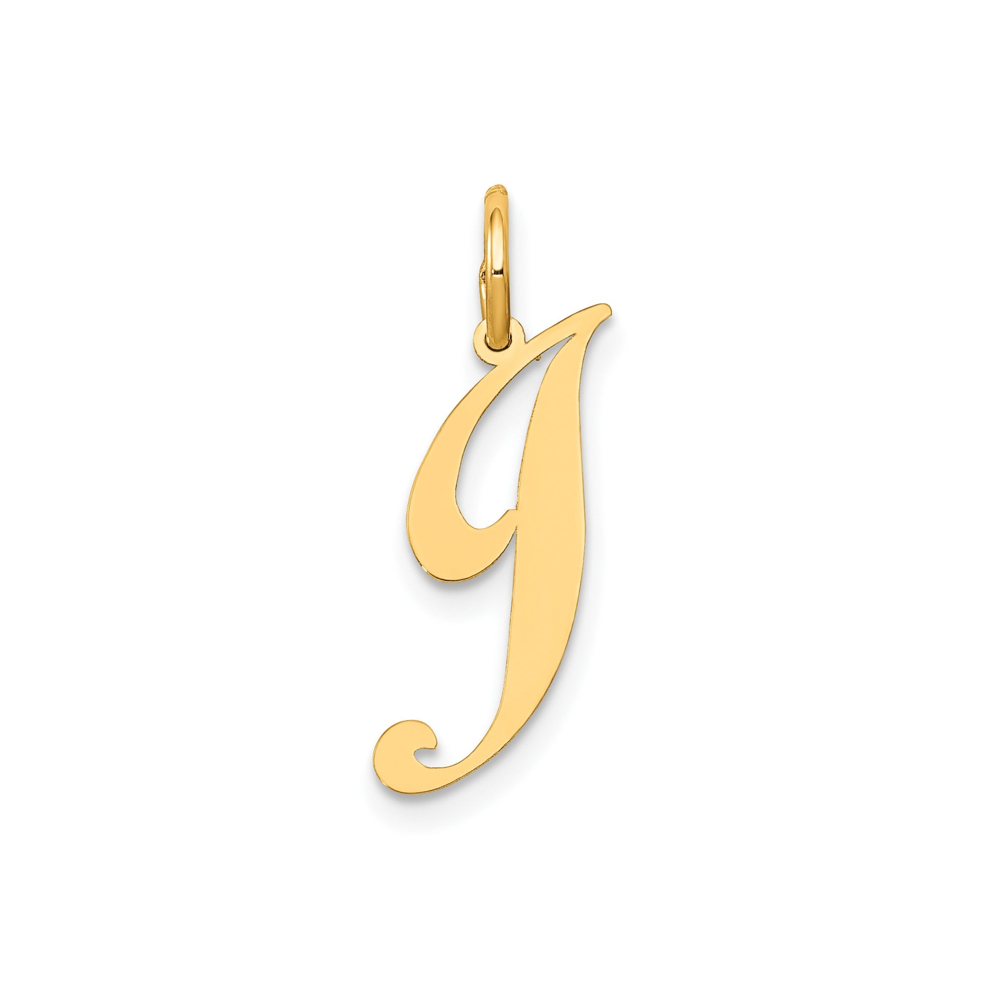 14K Yellow Gold Small Fancy Script Letter Initial Charm Pendant, 12x15mm