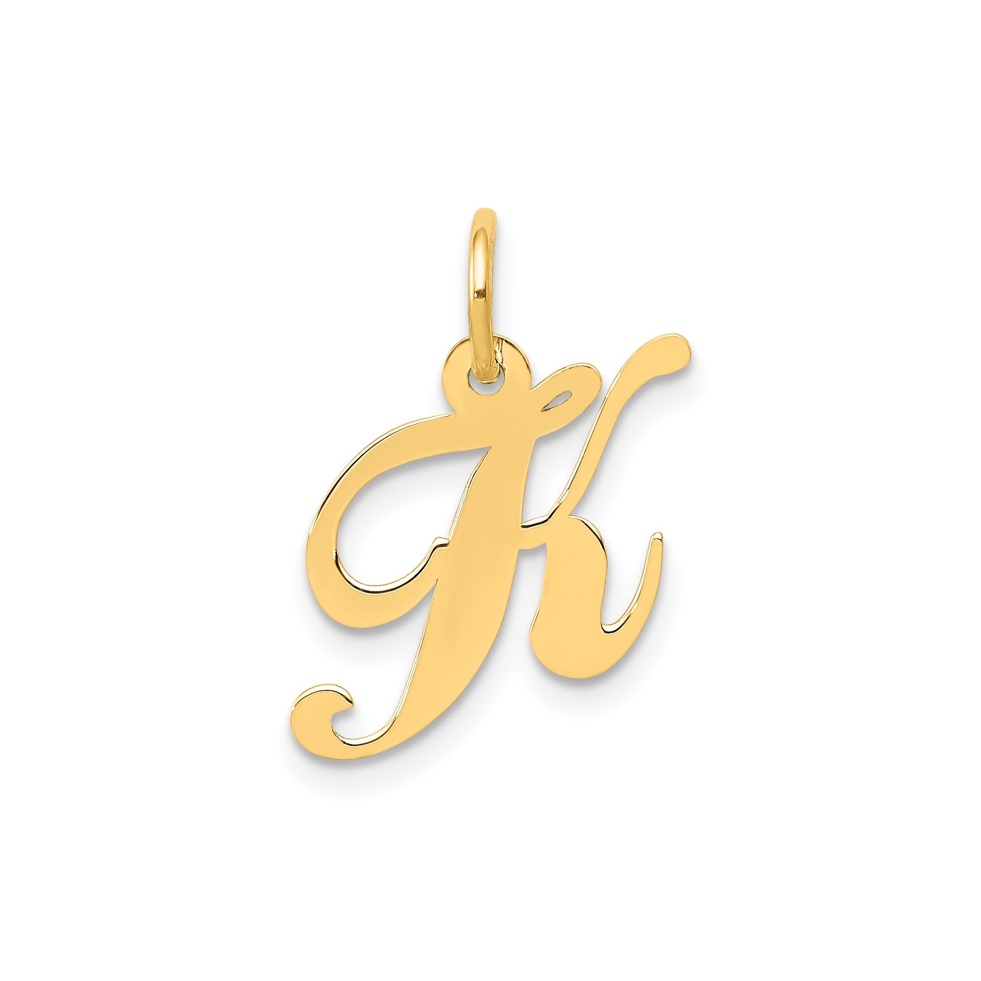 10K Yellow Gold Small Fancy Script Letter Initial Charm Pendant, 16x15mm