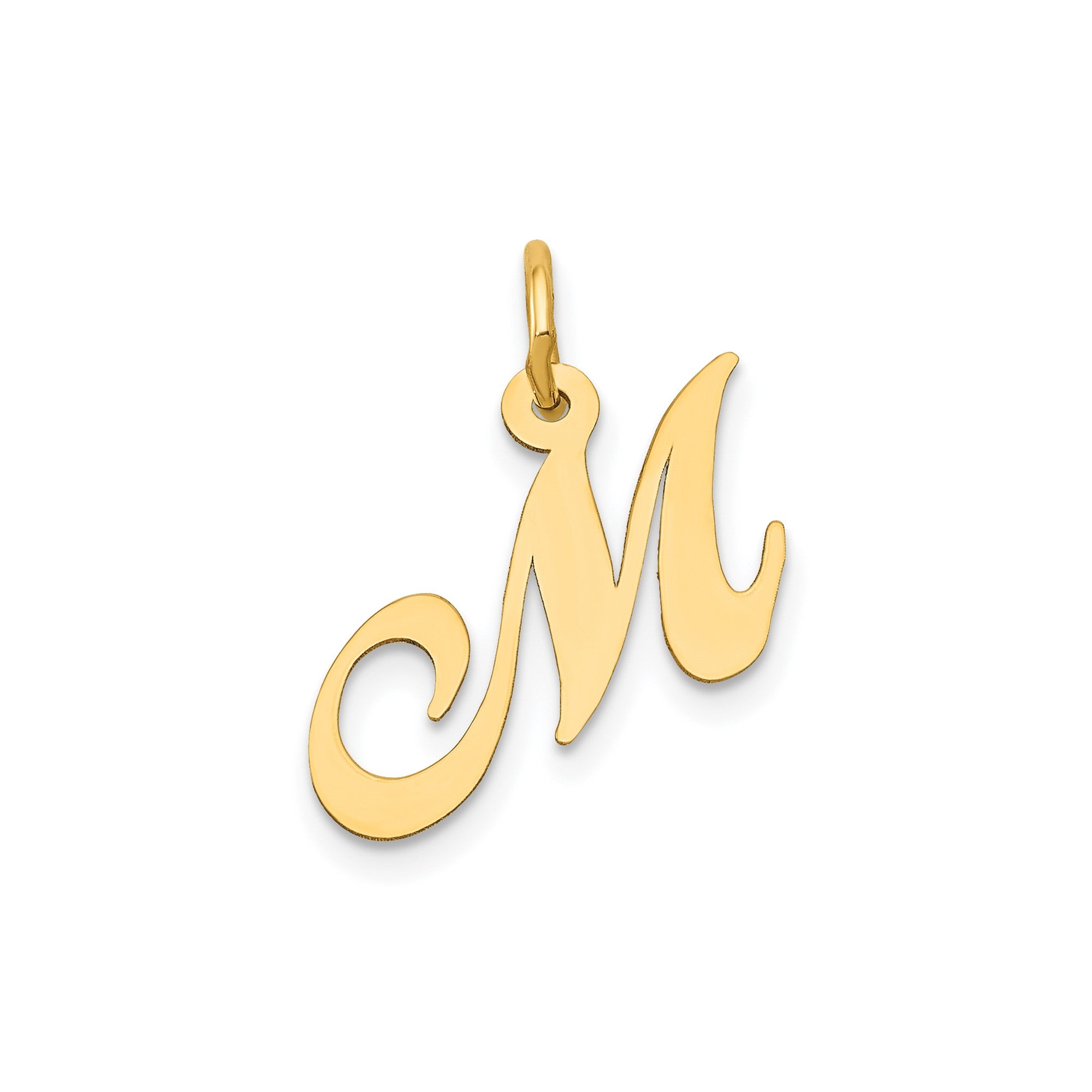 10K Yellow Gold Small Fancy Script Letter Initial Charm Pendant, 16x15mm