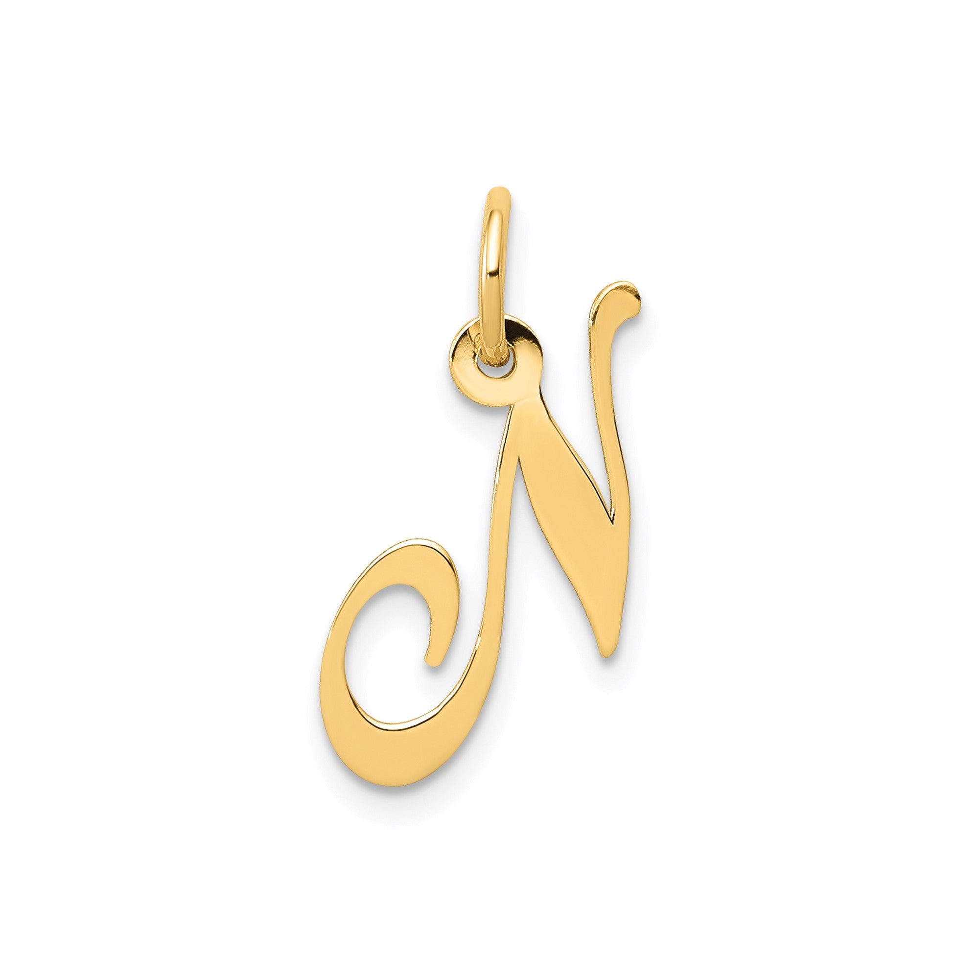 14K Yellow Gold Small Fancy Script Letter Initial Charm Pendant, 12x15mm