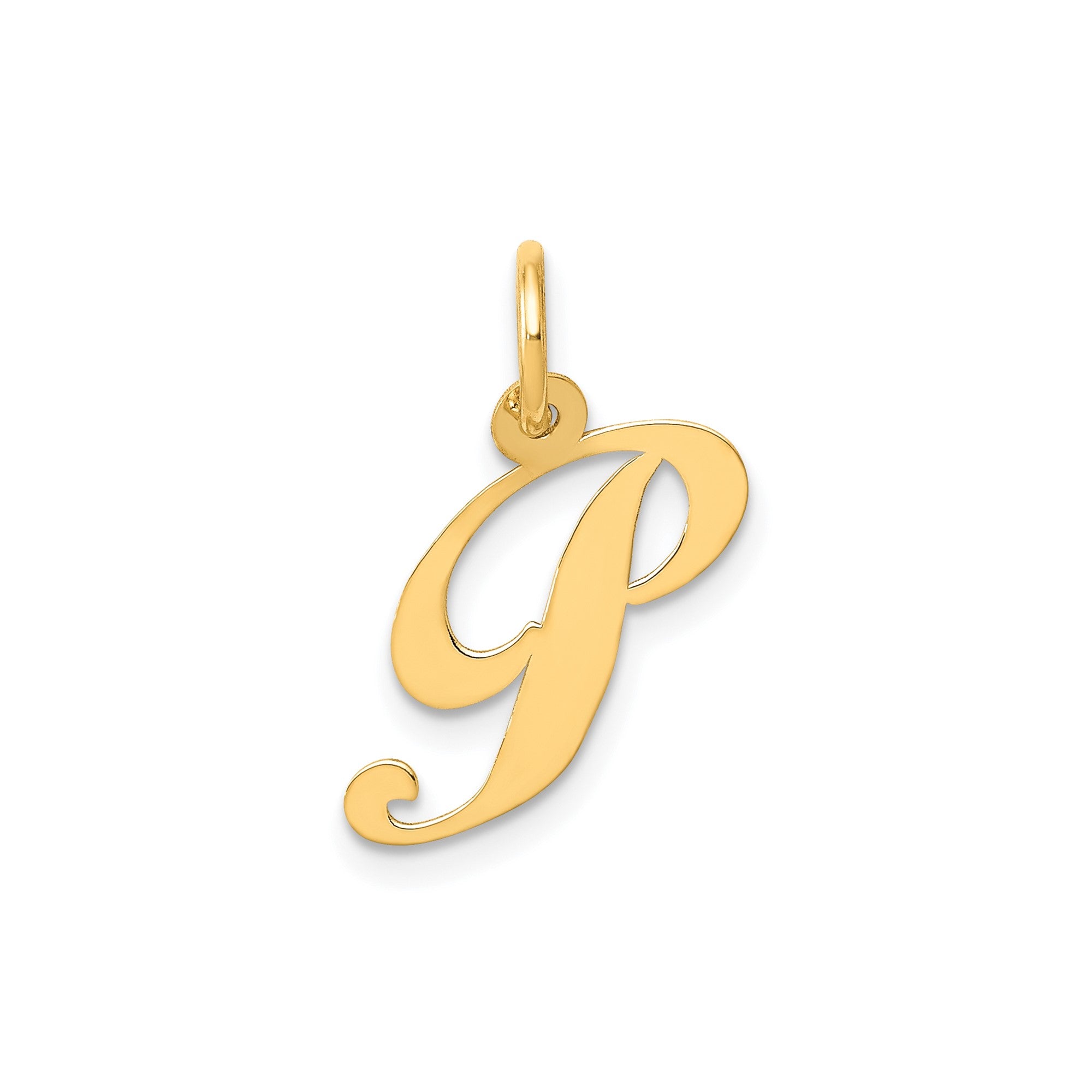 10K Yellow Gold Small Fancy Script Letter Initial Charm Pendant, 16x15mm