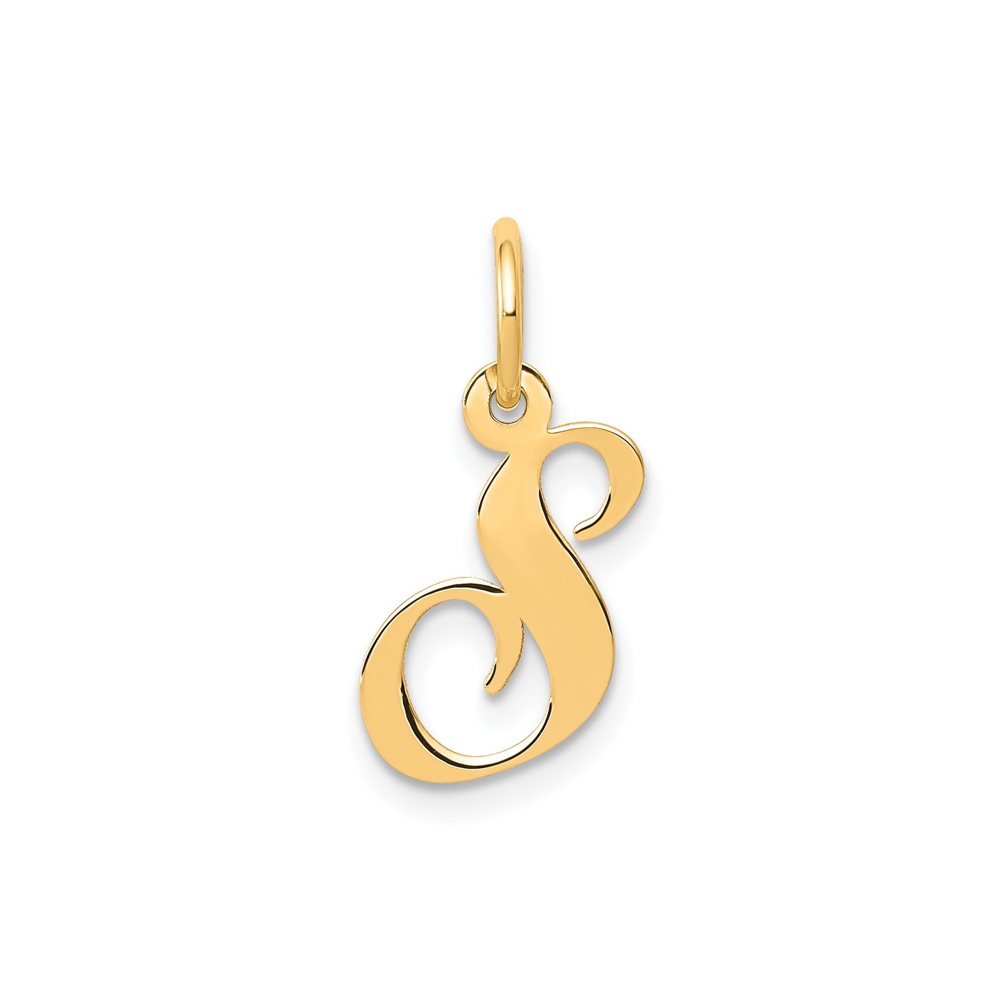 10K Yellow Gold Small Fancy Script Letter Initial Charm Pendant, 16x15mm