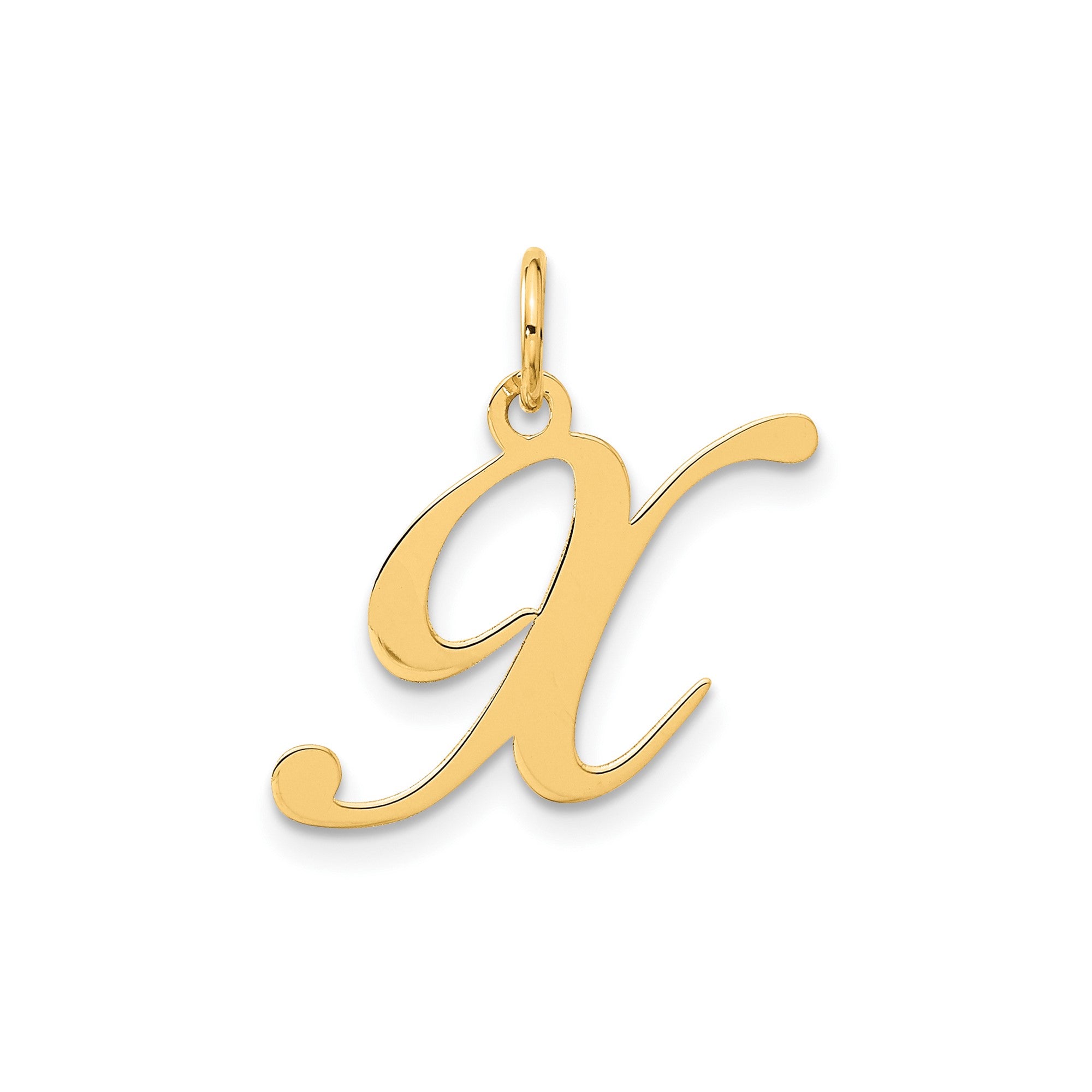 14K Yellow Gold Small Fancy Script Letter Initial Charm Pendant, 12x15mm