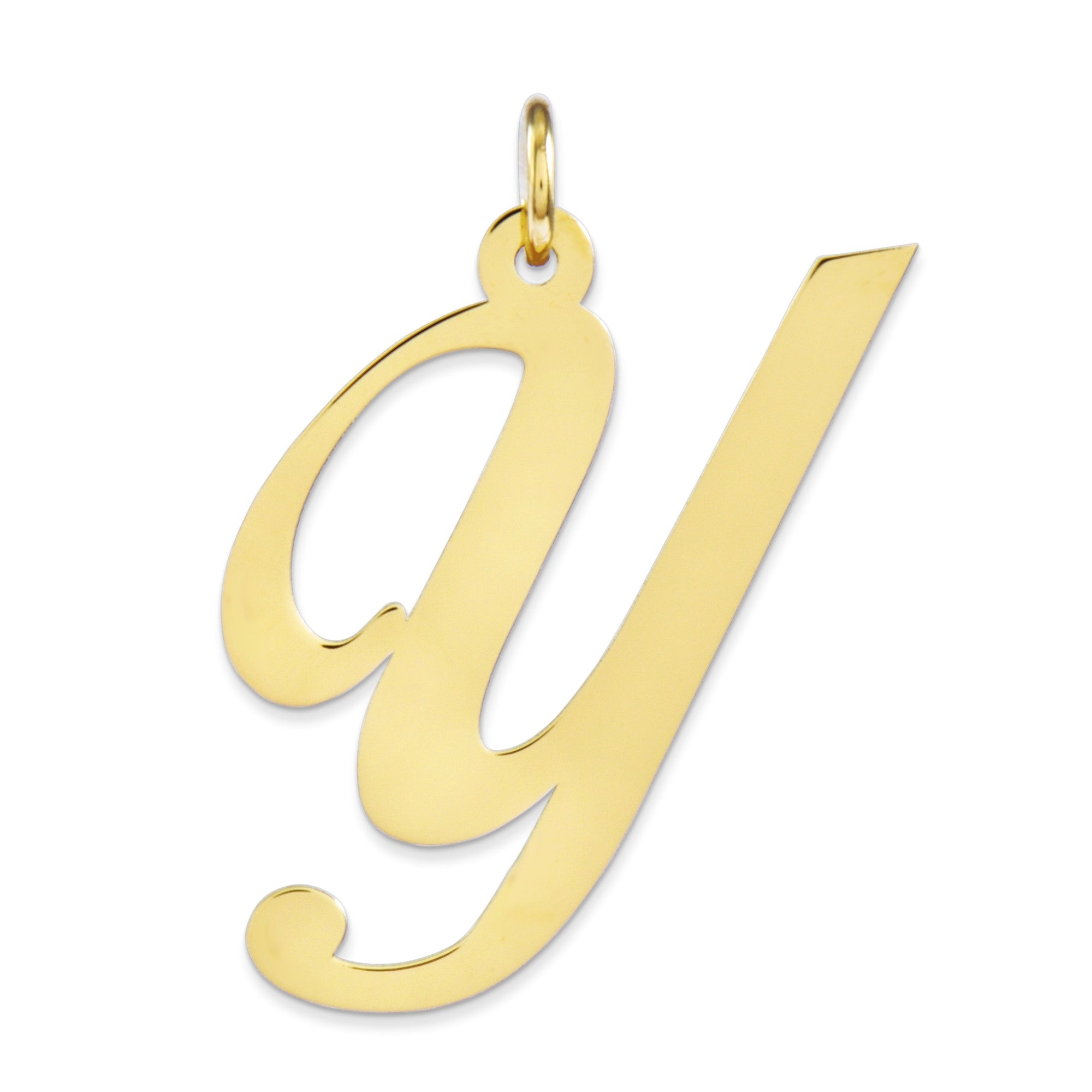 14K Yellow Gold Small Fancy Script Letter Initial Charm Pendant, 12x15mm