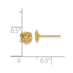 14k Yellow Gold CZ Flower Rose Stud Earrings, 5x5mm