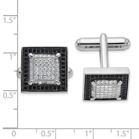 Brilliant Embers Sterling Silver Rhodium-plated 162 Stone Micro Pav’????????? Black and White CZ Cuff Links