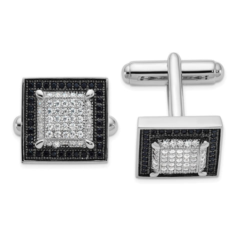 Brilliant Embers Sterling Silver Rhodium-plated 162 Stone Micro Pav’????????? Black and White CZ Cuff Links