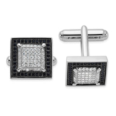 Brilliant Embers Sterling Silver Rhodium - plated 162 Stone Micro Pav’????????? Black and White CZ Cuff Links - JewelryAffairs