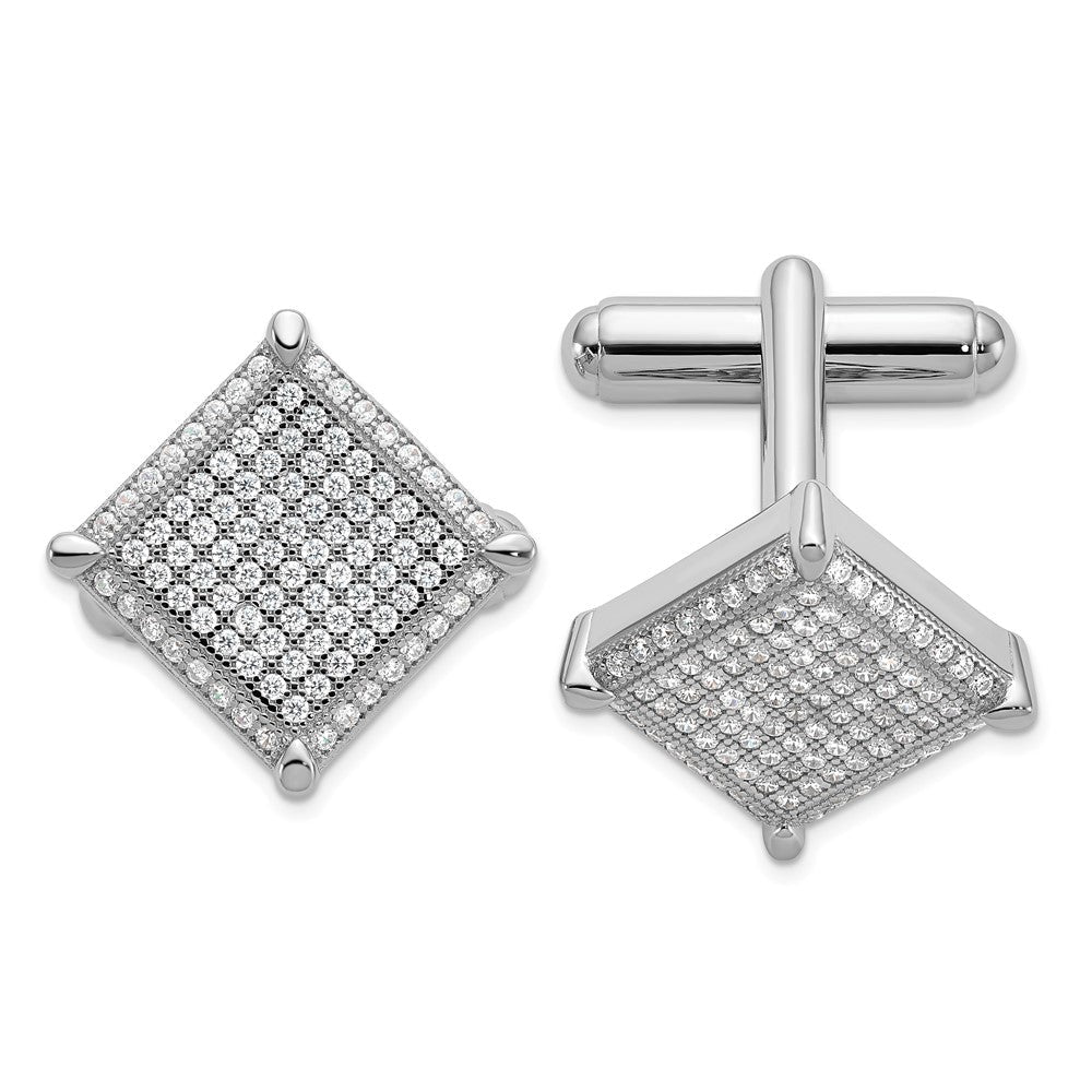 Brilliant Embers Sterling Silver Rhodium - plated 192 Stone Micro Pav’????????? CZ Cufflinks - JewelryAffairs