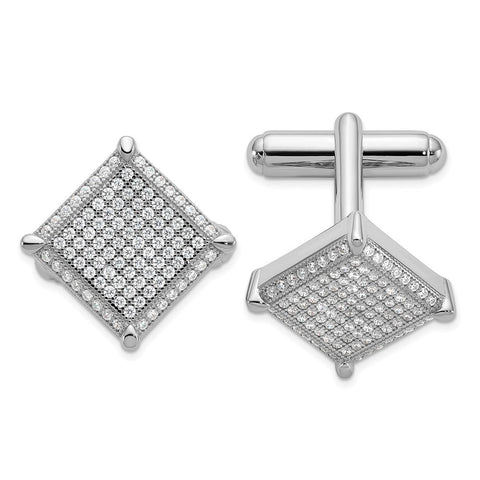 Brilliant Embers Sterling Silver Rhodium-plated 192 Stone Micro Pav’????????? CZ Cufflinks