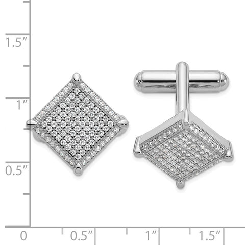 Brilliant Embers Sterling Silver Rhodium-plated 192 Stone Micro Pav’????????? CZ Cufflinks