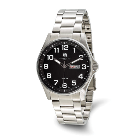 Charles Hubert Stainless Steel Black Dial Men's Watch