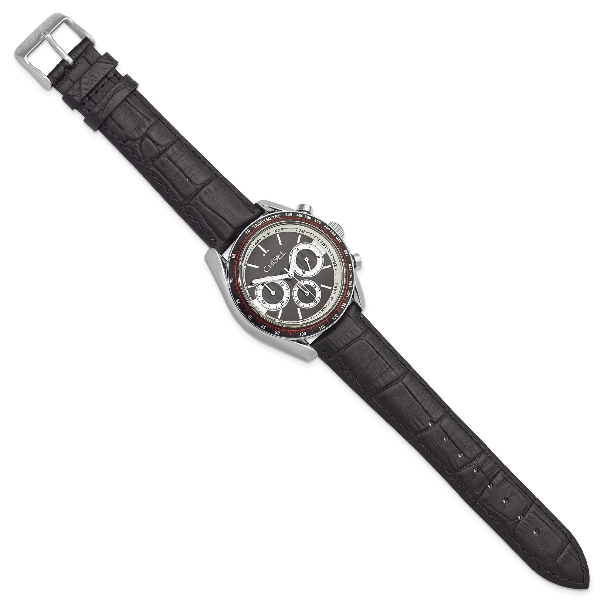 Chisel Mens Stainless Steel Black Leather Chronograph Watch