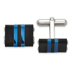 Chisel Stainless Steel Brushed and Polished Black and Blue IP - Plated Cuff Links - JewelryAffairs