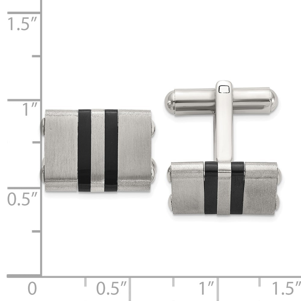 Chisel Stainless Steel Brushed and Polished Black IP - Plated Striped Cuff Links - JewelryAffairs